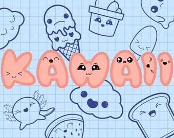 Pacchetto di pennelli e timbri Kawaii Procreate / Timbri di cartoni animati Kawaii procreati carini / Arte Kawaii facile / download digitale del pacchetto di adesivi Procreate