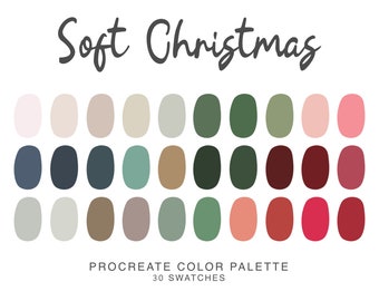 Tavolozza dei colori di Natale Procreate, illustrazione di Procreate per iPad, campioni di colori natalizi tenui per Procreate Art