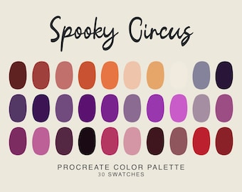 Tavolozza dei colori Procreate del circo spettrale, illustrazione di Procreate per iPad, campioni di colori di Halloween spettrale per Procreate Art