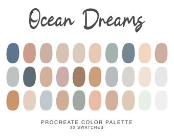 Ocean beach Procreate Color Palette, iPad Procreate Illustration, color swatches for ocean beach Procreate Art