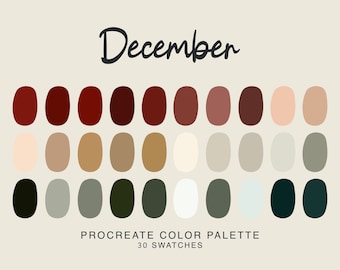 December Christmas Procreate Color Palette, Christmas color swatches for Procreate Art Winter Procreate Color Palette Digital Download