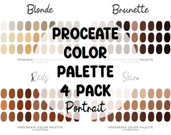Portrait hair skin Procreate Color Palettes, 4 iPad Procreate Illustration, color swatches for portrait Procreate Art skin and hair colors