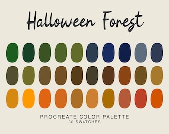Tavolozza dei colori Procreate della foresta di Halloween, Illustrazione Procreate per iPad, campioni di colori spettrali di Halloween per Procreate Art