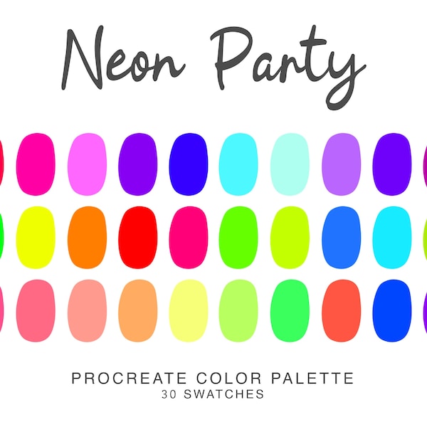 Neon Procreate Color Palette, iPad Procreate Illustration, color swatches for Procreate Art