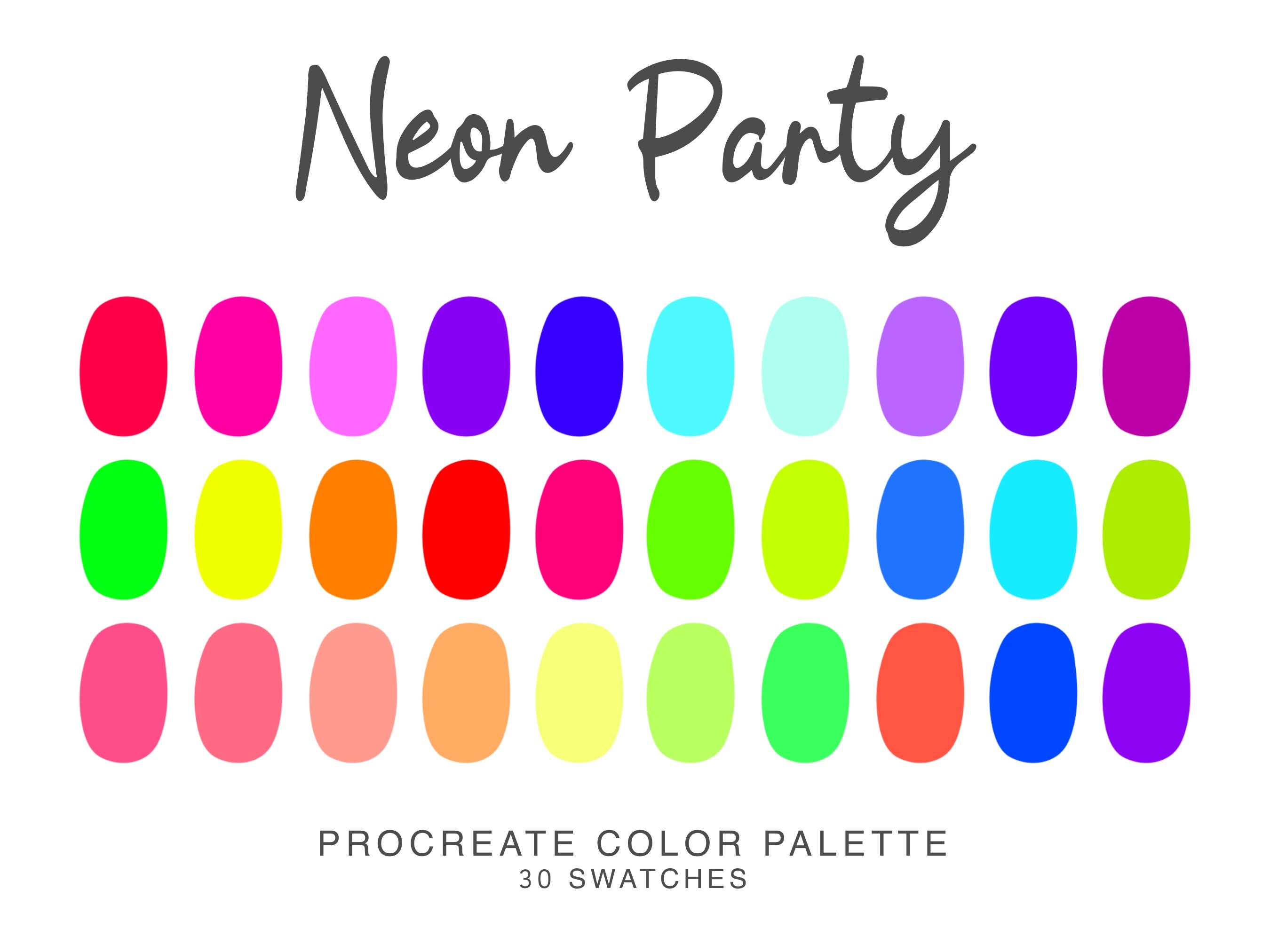 Paleta de colores neón para Procreate en iPad – 30 swatches estéticos vibrantes para arte digital