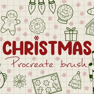 Festive Christmas Procreate Stamps / Christmas holiday Procreate doodle stamps pack / Procreate Christmas sticker pack digital download
