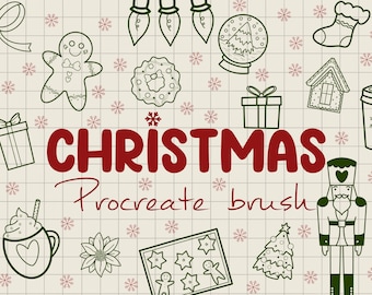 Francobolli Procreate natalizi festivi / Pacchetto di francobolli doodle Procreate per le vacanze di Natale / Download digitale del pacchetto adesivi Procreate Natale