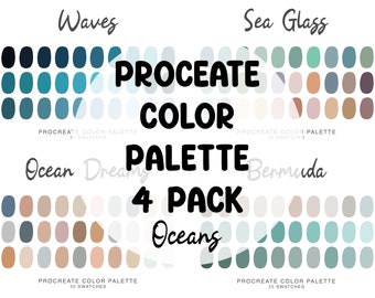 Ocean color tones aesthetic Procreate Color Palettes 4 pack bundle, iPad Procreate Illustration, water sea color swatches Procreate Art