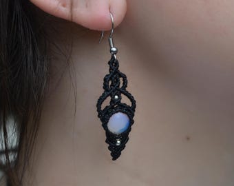 Opalite Macrame Earrings | Elegant Handmade Boho Earrings | Hypoallergenic, Nickel-Free Stainless Steel | Handcrafted Jewelry