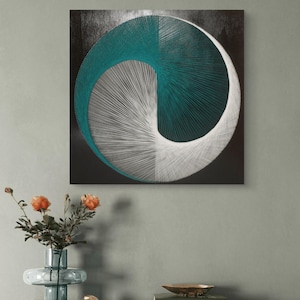 Yin Yang Strängkonstmålning - Modern Geometrisk Dekor - Tvinnad Trådkonst