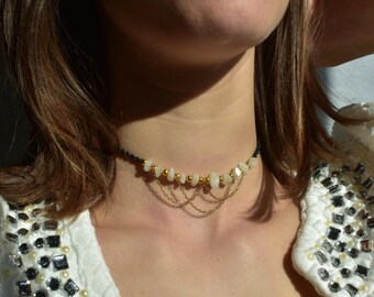 ETEREA moonstone choker necklace | Moonstone choker necklace handmade | Handcrafted macramé necklace made of natural stone | Elegant handmade jew