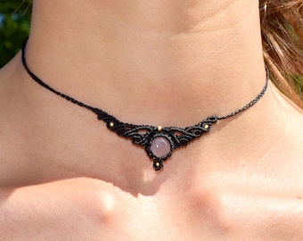 Rosenquarz-Makramee-Halskette / TERRALUCE-Choker / Spirituelle Halskette