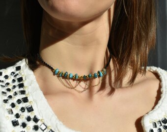 ETEREA apatite choker | Apatite choker necklace handmade | Handcrafted macramé necklace natural stone | Elegant handmade jewelry gift fo