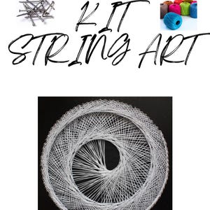May include: A string art kit with colorful yarn, nails, and a finished string art piece in the shape of a circle.
