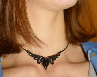 Black Onyx Macramé Necklace / ARIA Choker / Spiritual Necklace