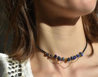 ETEREA lapis lazuli choker necklace | Handmade lapis lazuli choker necklace | Handcrafted macramé necklace with natural stone | Elegant handmade jewel