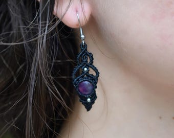 Amethyst Macramé Earrings | Elegant Handmade Boho Earrings | Hypoallergenic, Nickel-Free Stainless Steel | Handcrafted Jewelry