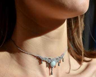 Regency-style aquamarine necklace ‘Lady in Silver’, inspired by Bridgerton