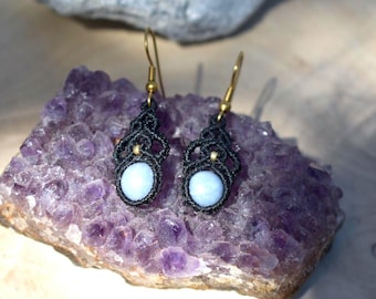 Phoenix Macramé Earrings with Angelite | Elegant Handmade Boho Earrings | Hypoallergenic Nickel Free Gold Plated Steel | Handmade earrings