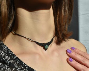 Terraluce Green Aventurine Macrame Choker Necklace | Handmade Boho Green Aventurine Macrame Choker Necklace