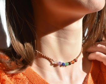 Natural Chakra Stone Macrame Necklace - Minimalist Choker - Elegant and Adjustable