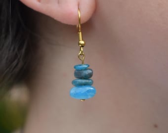 Blue Apatite and Gold-Plated Stainless Steel Drop Earrings – Minimalist Handcrafted Jewelry
