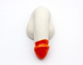 Porzellan Penis „Decorative Sex“ handgefertigt, orange und weiß glasiert