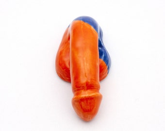 Porzellan Penis „Decorative Sex“ handgefertigt, blau und orange glasiert