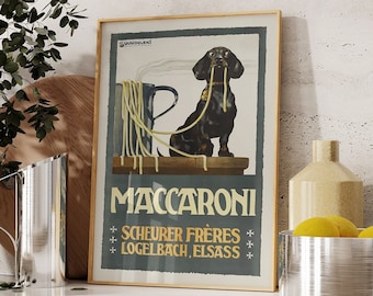 Cartel del perro salchicha de los macarrones | Póster cocina | Cartel de cocina | Cuadros de cocina | Comedor | Decoración de cocina decoración cocina comedor imagen receta cartel 297