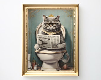Britisch Kurzhaar Katze Tier auf Toilette | Badezimmer Bilder | Badezimmer Poster | Toilette Bild | Toilette Poster | Toilette Deko | 277