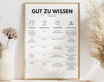 Póster de lavandería, símbolos de lavado, instrucciones, tutorial, lavandería, instrucciones de lavado, instrucciones de cuidado, alemán, lavandería, baño, lavandería, 265