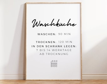 Póster de lavandería, símbolos de lavandería, instrucciones, tutorial, cámara de lavandería, instrucciones de lavado, instrucciones de cuidado, alemán, lavandería, baño, lavandería, 260