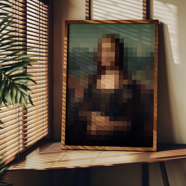 Mona Lisa portrait pixel artwork | oil painting | pixelart | living room wall decor | lounge wall art | classical art | vintage wallart 360