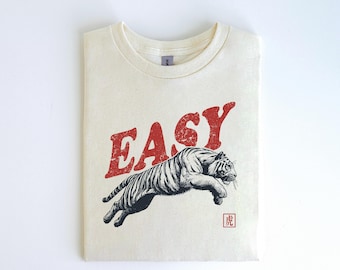 Easy Tiger Shirt, Retro Boho Tee, Unisex Trendy Aesthetic Shirt, Oversized Graphic Tee, Hippie Clothes, Indie Shirt, Tiger Graphic Tee