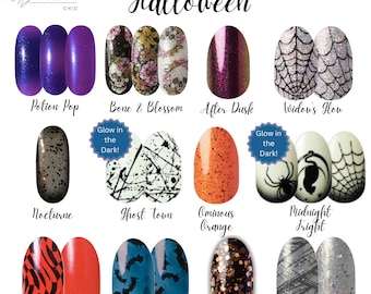 Nageldesignsets met Halloween- en roze lintjes voor gepersonaliseerde manicures.