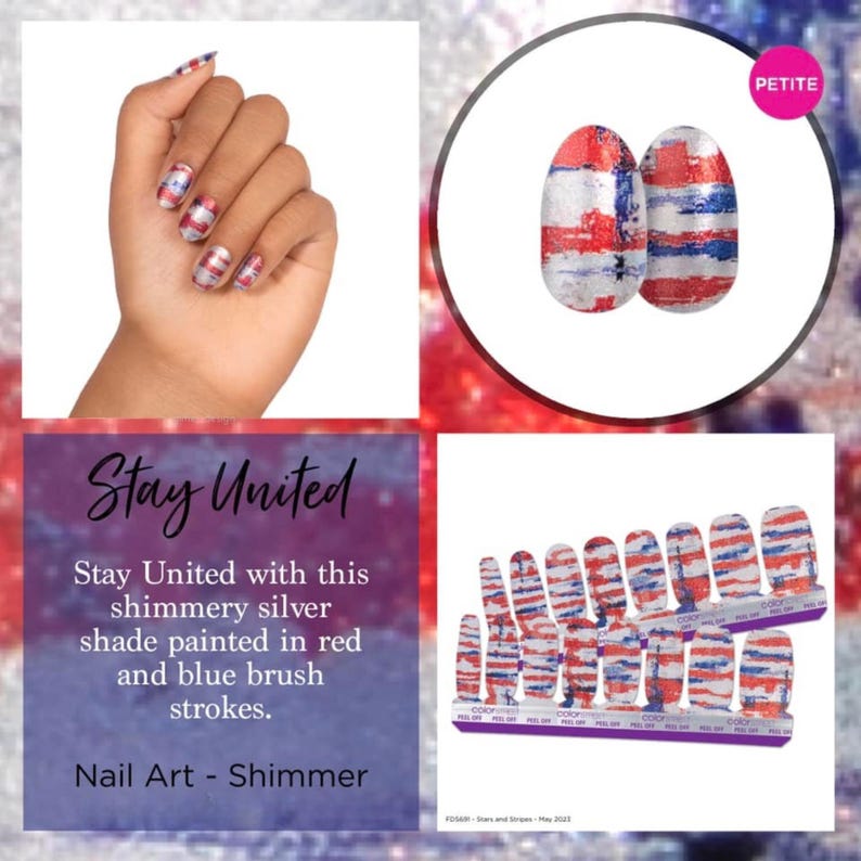 Patriottische nageldesignsets voor gepersonaliseerde manicures | Rood, wit en blauwe designs Stay United Petite