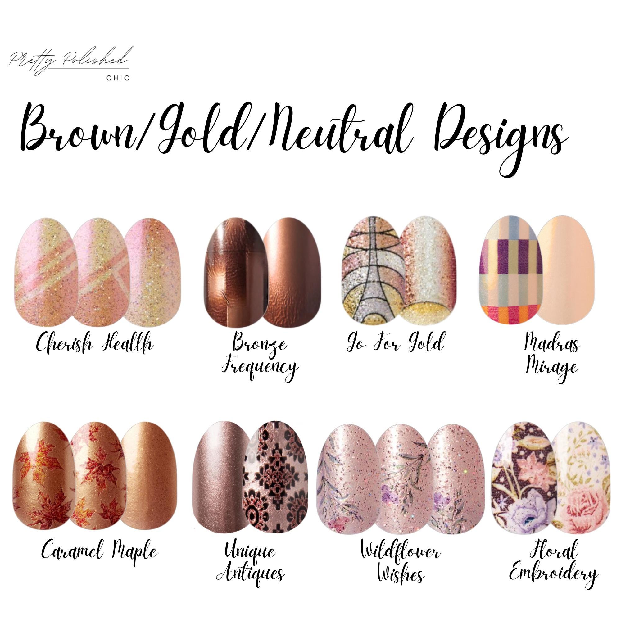Brown, Gold & Neutral Nail Design Sets for Personalized Manicure Creations Genuine Retired Designs