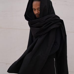 Avant Garde Extra-Long Black Scarf | Modular Techwear Water Repellent Unisex Minimal Dark Stole