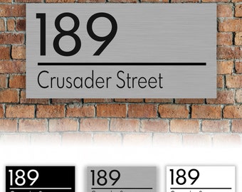 Custom House Number and Street Name Address Plaque Brushed Aluminium Sign #2