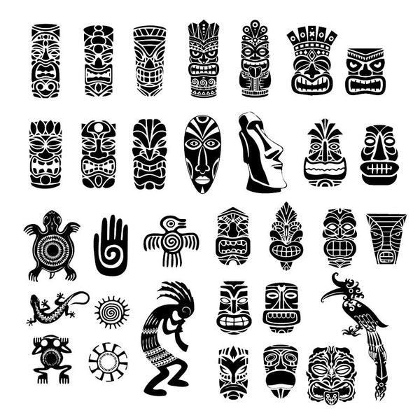 Tiki svg set / tiki head svg/ tribal svg / totem/ tiki mask/ hawaiian/ silhouette/ clipart/ eps/ png/ dxf/ cut file/iron on/ stencil