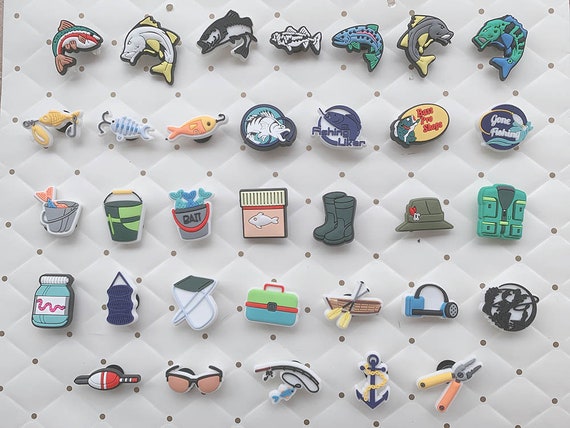 Fishing Croc Charms , Fish Shoe Jibbitz , Let's Go Fishing , Men Croc Pins  