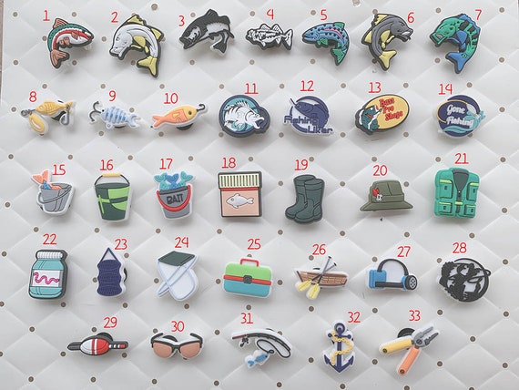 Fishing Croc Charms , Fish Shoe Jibbitz , Let's Go Fishing , Men Croc Pins