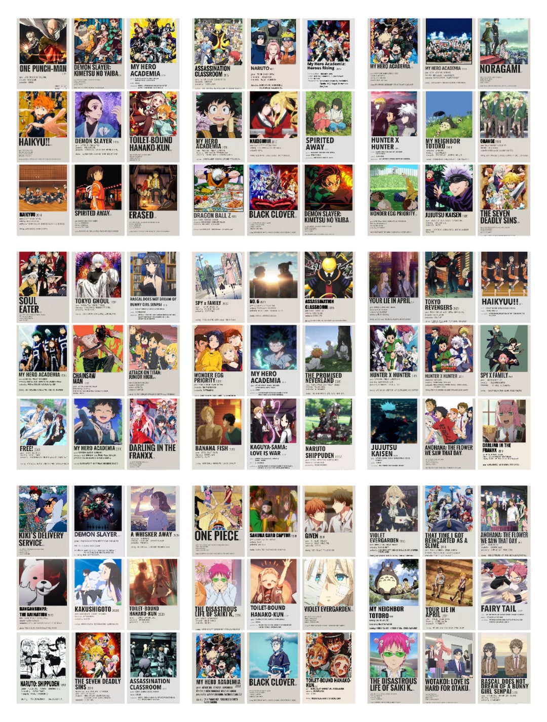 250PCS Anime Posters Kit Anime Collage Kit Anime Home Decor Minimalist Anime Poster Wall Collage
