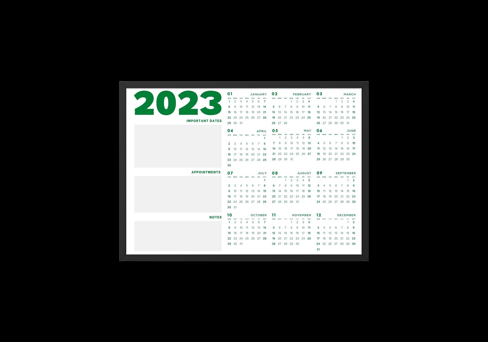 2023 Year Calendar Printable Yearly Wall Calendar Desk Etsy