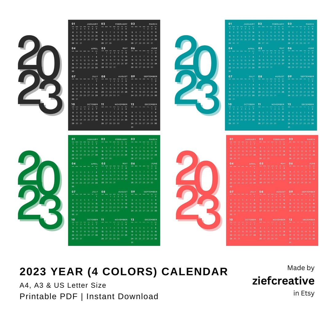 2023 year calendar printable yearly wall calendar desk etsy