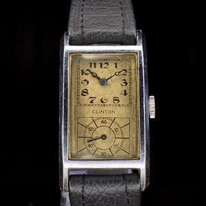 1930s Clinton Duo-dial Doctors rectangular Art Deco watch, Chrome case, FHF 29