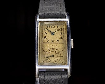 1930s Clinton Duo-dial Doctors rectangular Art Deco watch, Chrome case, FHF 29