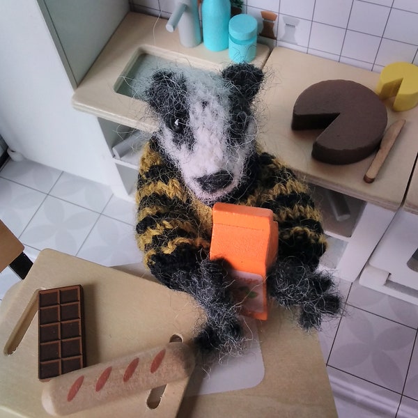 Articulated Handknitted Badger with Sweater