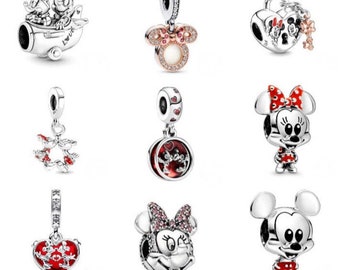 S925 Sterling Silver Disney Minnie Mickey Mouse Winnie the Pooh Charm Collection Pandora Charm Pendant Heart Birthstone Fit Pandora Snake