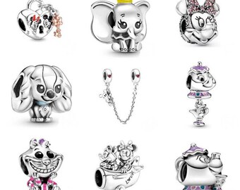 S925 Sterling Silver Pandora Charm Pendant, Disney Series Charm,Lilo and Stitch, Mickey, Minnie Pandora Snake Chain Bracelet, Gift For Her